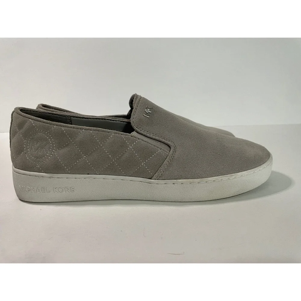 Michael Kors Keaton Suede Slip On Sneakers Womens 10M Grey Quilted Logo Platform